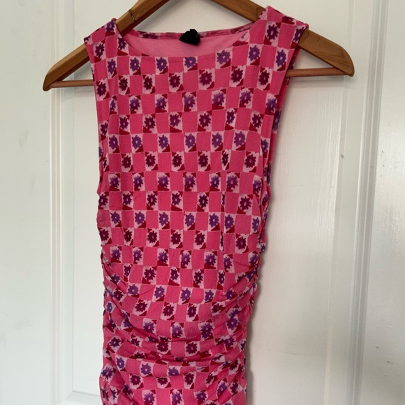 Urban Outfitters Austin Mesh Sleeveless Mini Dress Pink Floral - Picture 8 of 9